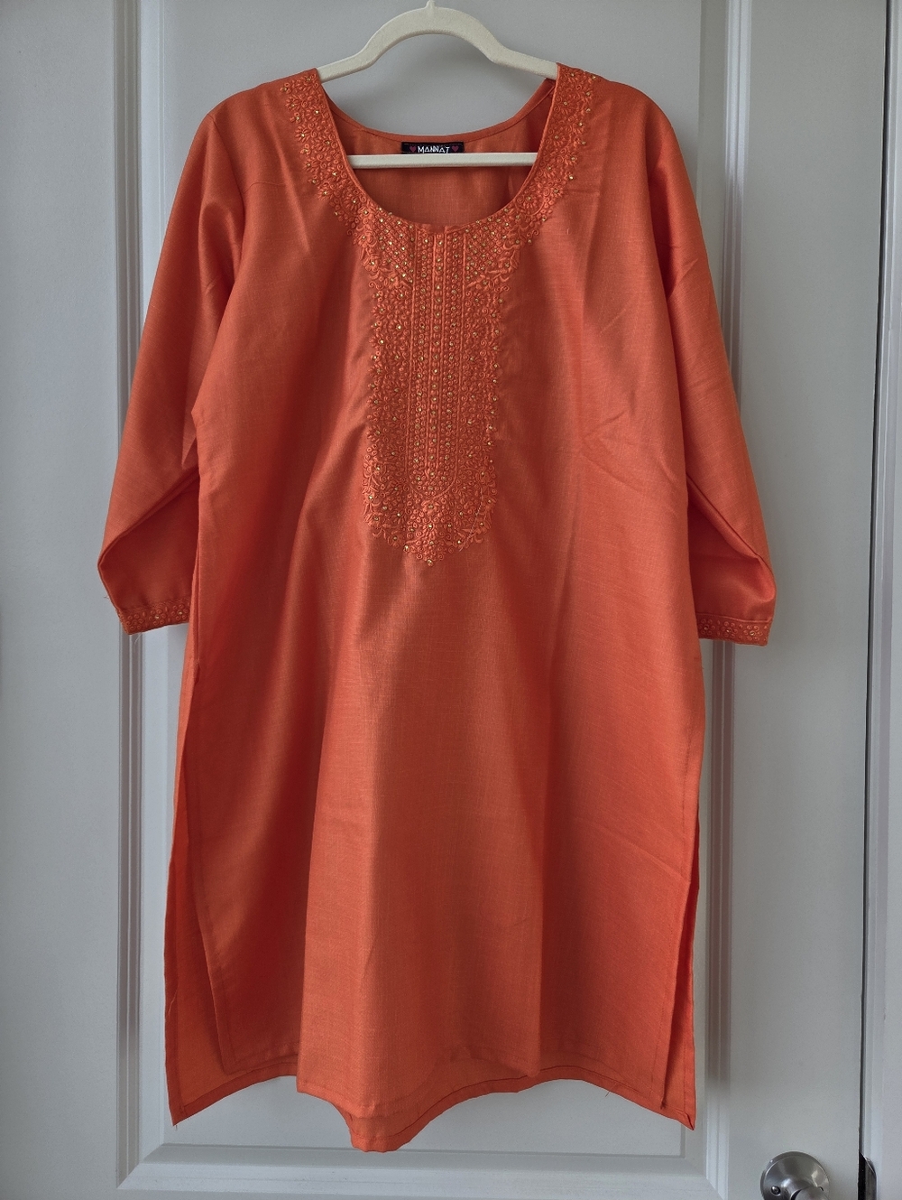 Mannat Orange Embroidered Kurti